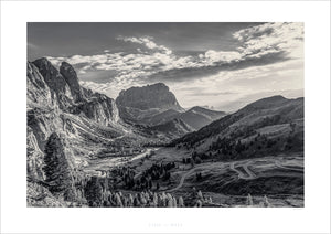 Gifts for cyclists - The Dolomites Passo Gardena - black and white cycling photography prints by davidt