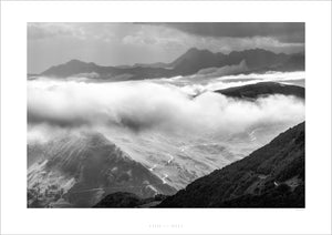 Cycling Art. Col du Soulor - Cloud Cover B&W. Unique Gifts for Cyclists by David Tedman.
