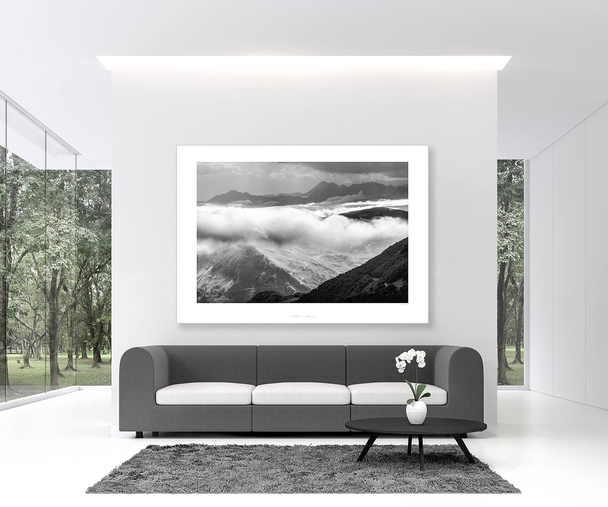 Cycling Art. Col du Soulor - Cloud Cover B&W. Unique Gifts for Cyclists by David Tedman.