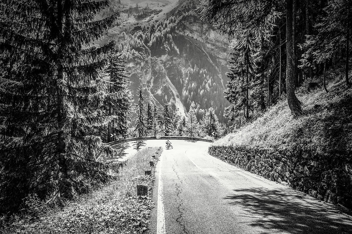 Passo Stelvio - Lower Slopes - Limited Edition - Gifts for cyclists, Black and white duotone cycling photography print by davidt. 