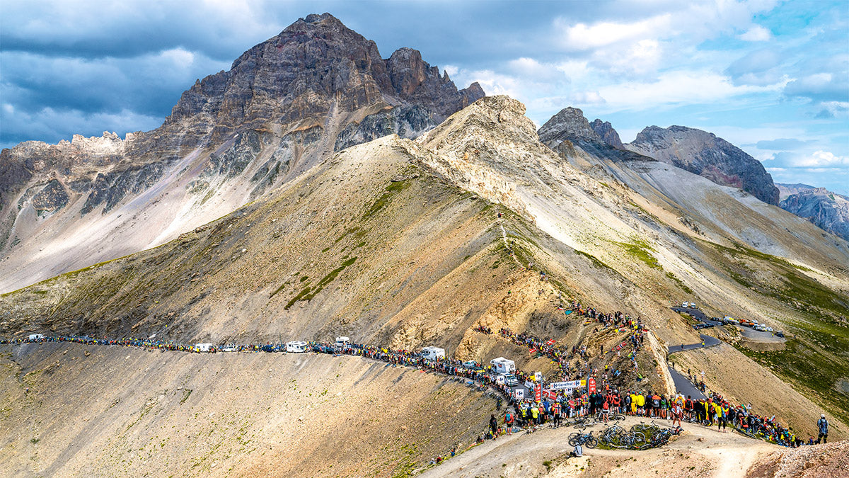Le Grand Galibier is the name given to the mountain the Col du Galibier climbs. When the Tour de France visits it is the best seat in the house. Cycling gifts for your office, home and pain cave.